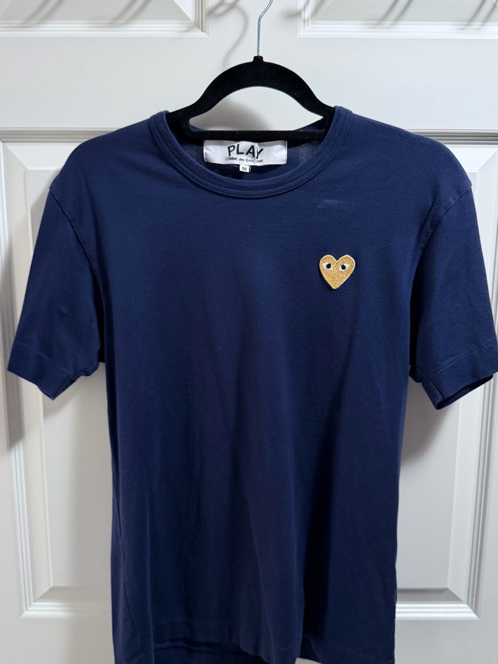 Comme des Garcons PLAY Navy Short Sleeve Tee with Gold Heart Patch